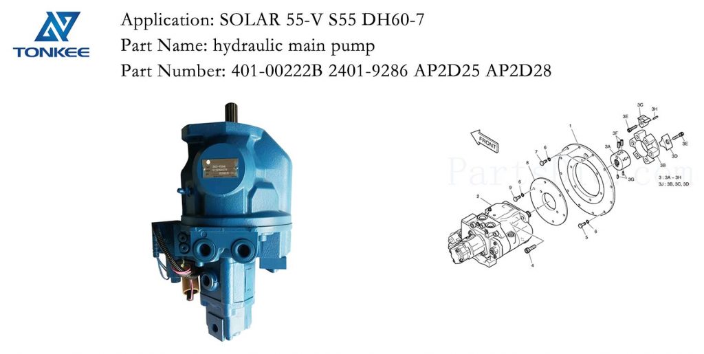 OEM 401-00222B 2401-9286 AP2D25 AP2D28 SOLAR 55-V S55 DH60-7 hydraulic crawl excavator main piston pump assy suitable for DOOSAN
