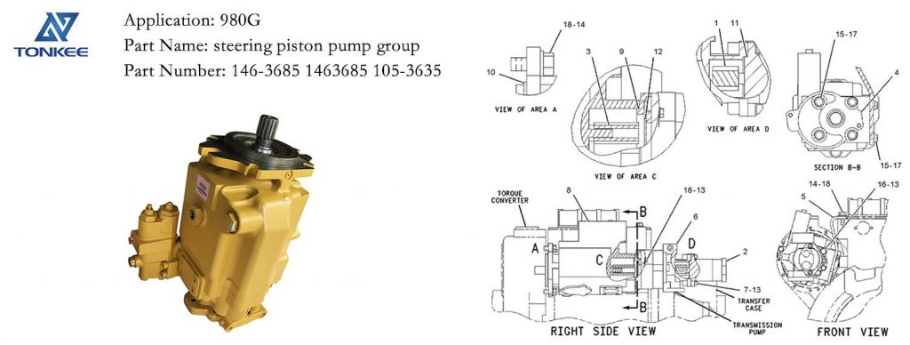 OEM brand new construction machinery genuine parts 146-3685 1463685 105-3635 steering piston pump group 980G wheel loader hydraulic piston motor suitable for CATERPILLAR