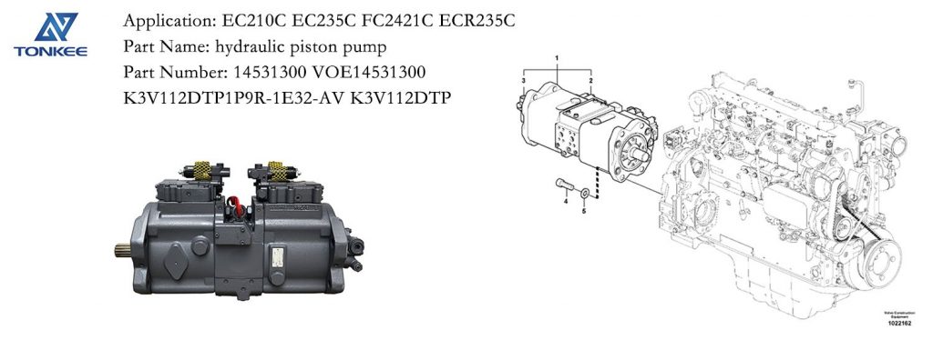 OEM VOE14531300 K3V112DTP1P9R-1E32-AV hydraulic piston pump EC210C EC235C FC2421C ECR235C hydraulic crawler excavator main pump 14 teeth suitable for VOLVO