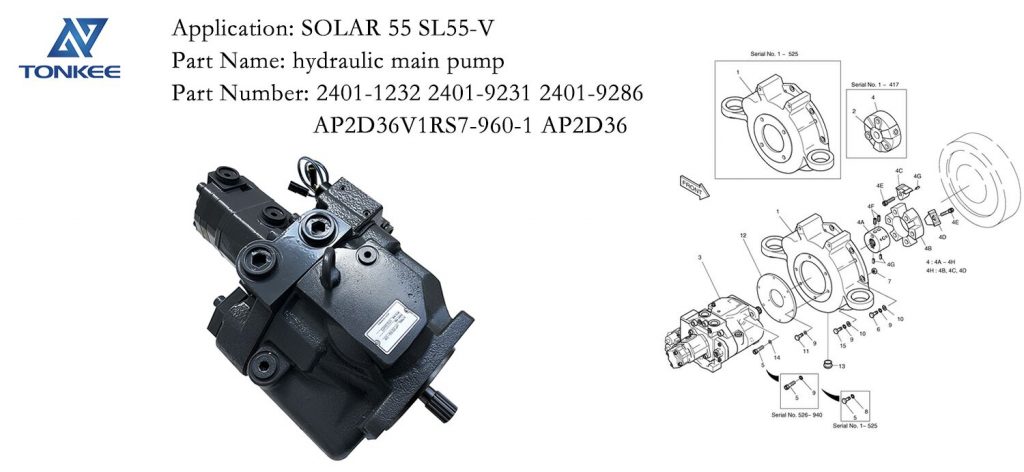 OEM 2401-9231 2401-9286 ,UCHIDA AP2D36V1RS7-960-1, AP2D36 hydraulic piston pump SOLAR 55 SL55-V, excavator hydraulic main pump 15 teeth suitable for DOOSAN