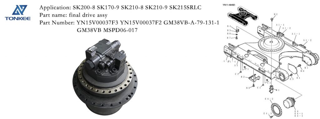 OEM YN15V00037F3 GM38VB-A-79-131-1 , MSPD06-017 TRAVEL MOTOR WITH REDUCTION GEAR NABTESCO ,SK200-8 SK170-9 SK210-9, SK215SRLC low group final drive assy suitable for KOB