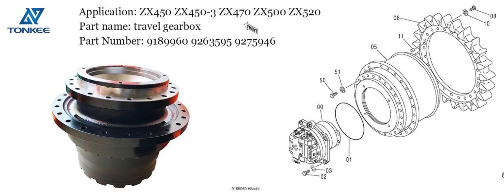  OEM travel transmission final drive 9275946 ZX450 ZX450-3 ZX470 ZX500 ZX520 travel device travel gearbox without hydraulic motor suitable for HITACHI DEERE